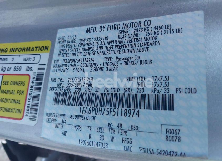Photo 9 of 2015 Ford Fusion SE (VIN 1FA6P0H75F5118974)