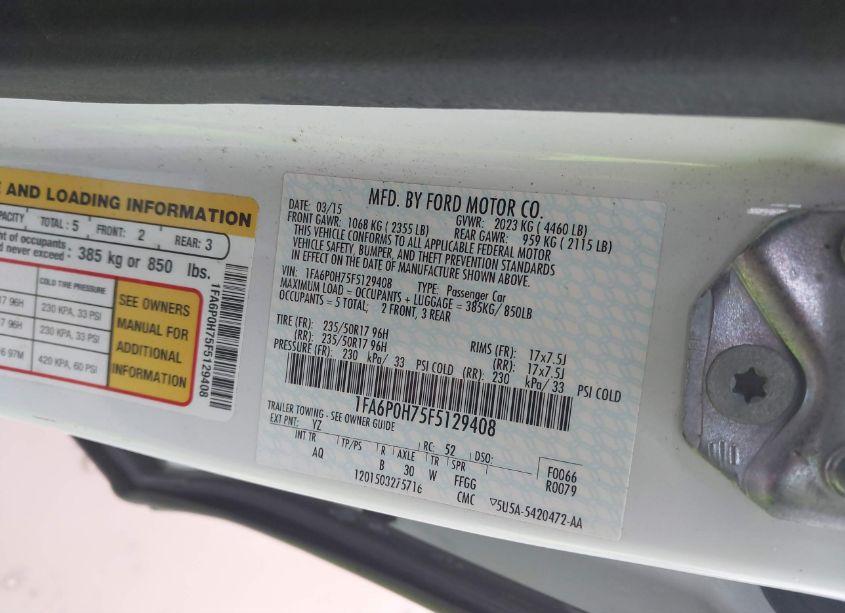 Photo 9 of 2015 Ford Fusion SE (VIN 1FA6P0H75F5129408)