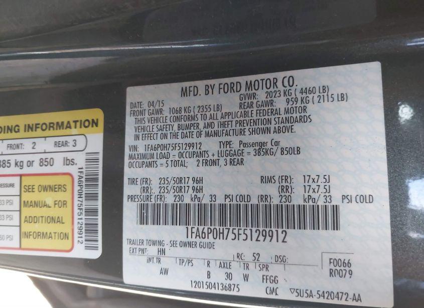 Photo 9 of 2015 Ford Fusion SE (VIN 1FA6P0H75F5129912)