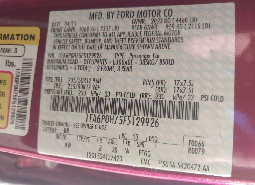 Photo 9 of 2015 Ford Fusion SE (VIN 1FA6P0H75F5129926)
