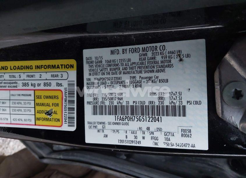 Photo 9 of 2016 Ford Fusion SE (VIN 1FA6P0H75G5122041)