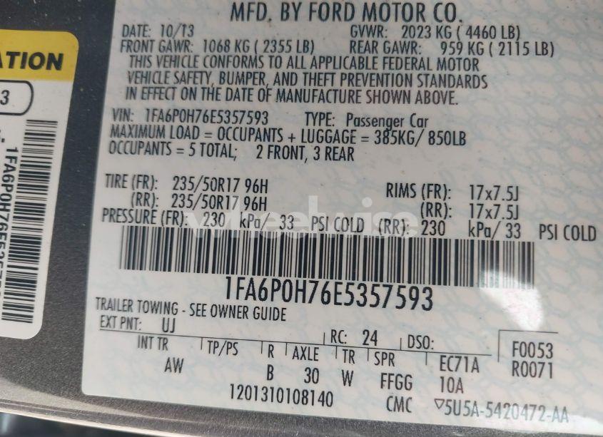 Photo 9 of 2014 Ford Fusion SE (VIN 1FA6P0H76E5357593)