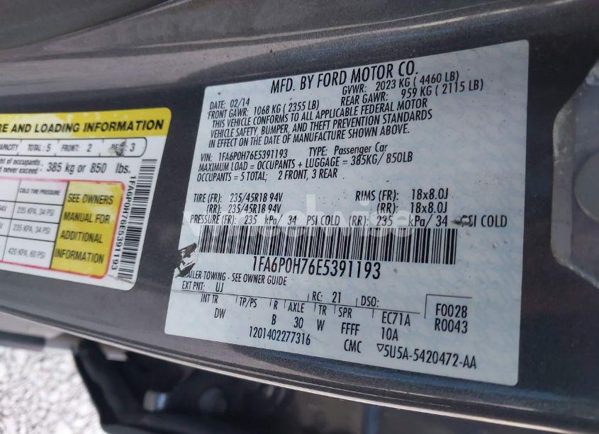 Photo 9 of 2014 Ford Fusion SE (VIN 1FA6P0H76E5391193)