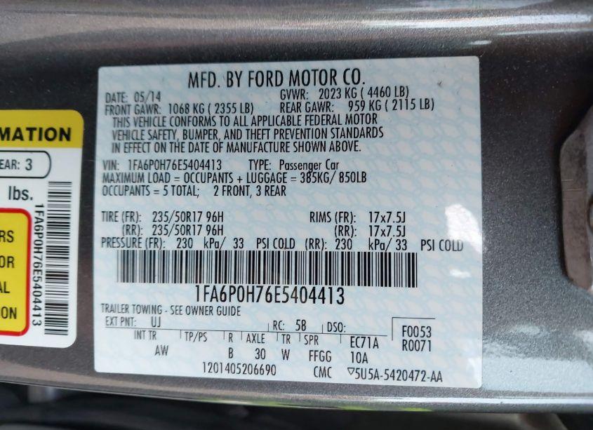 Photo 9 of 2014 Ford Fusion SE (VIN 1FA6P0H76E5404413)