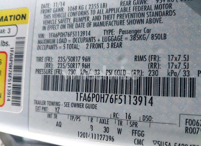 Photo 9 of 2015 Ford Fusion SE (VIN 1FA6P0H76F5113914)