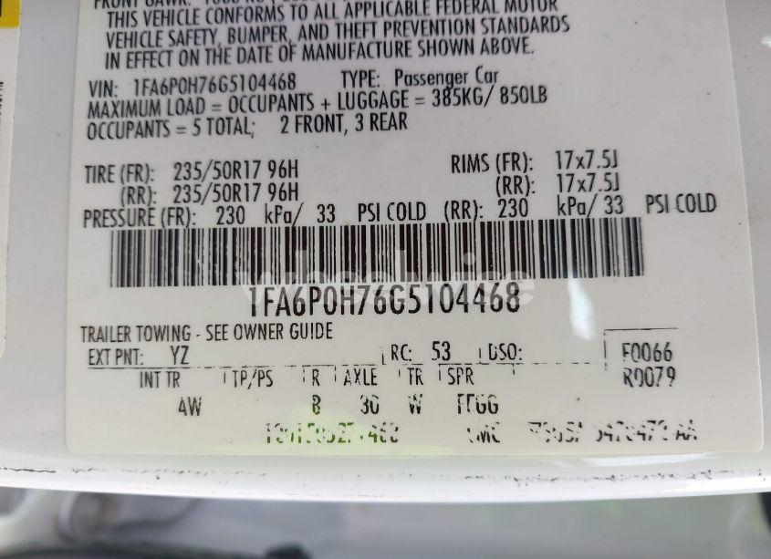 Photo 9 of 2016 Ford Fusion SE (VIN 1FA6P0H76G5104468)