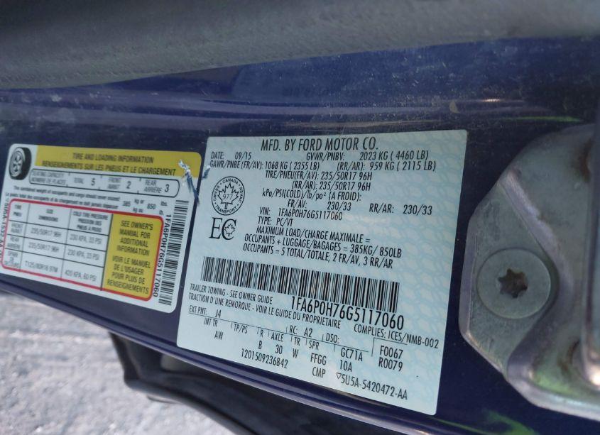 Photo 9 of 2016 Ford Fusion SE (VIN 1FA6P0H76G5117060)