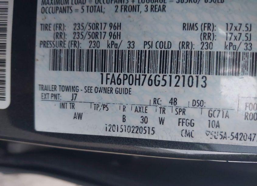 Photo 9 of 2016 Ford Fusion SE (VIN 1FA6P0H76G5121013)