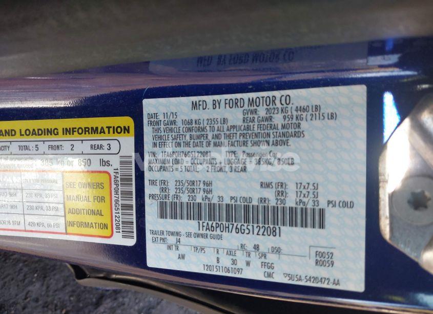 Photo 9 of 2016 Ford Fusion SE (VIN 1FA6P0H76G5122081)