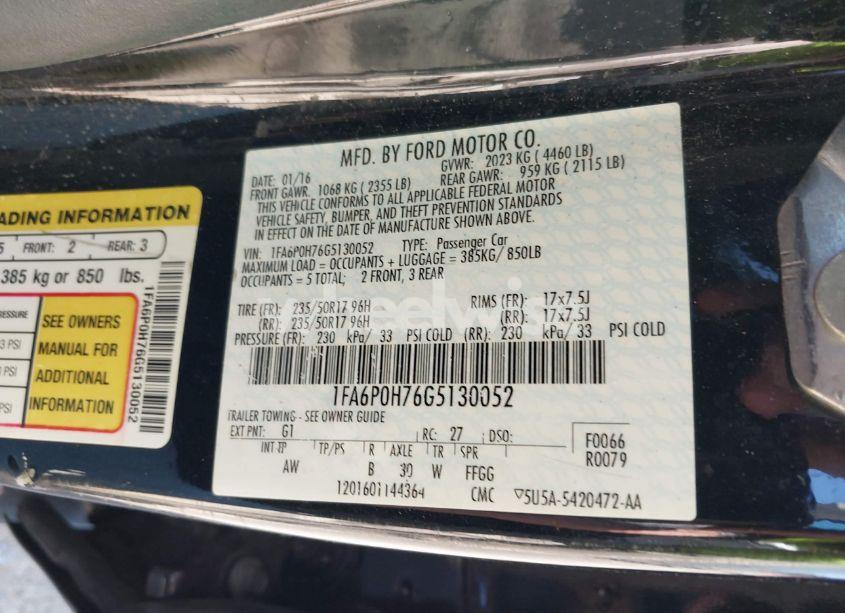 Photo 9 of 2016 Ford Fusion SE (VIN 1FA6P0H76G5130052)