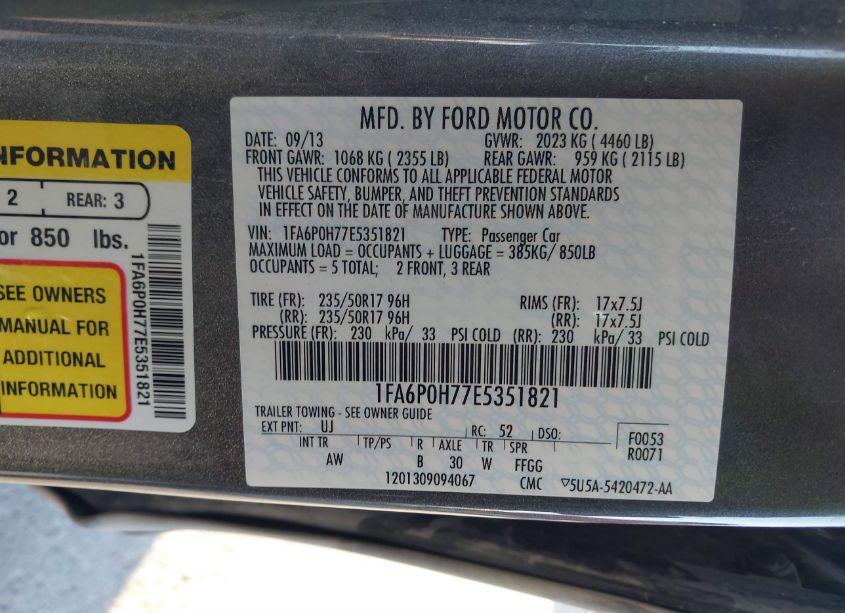 Photo 9 of 2014 Ford Fusion SE (VIN 1FA6P0H77E5351821)