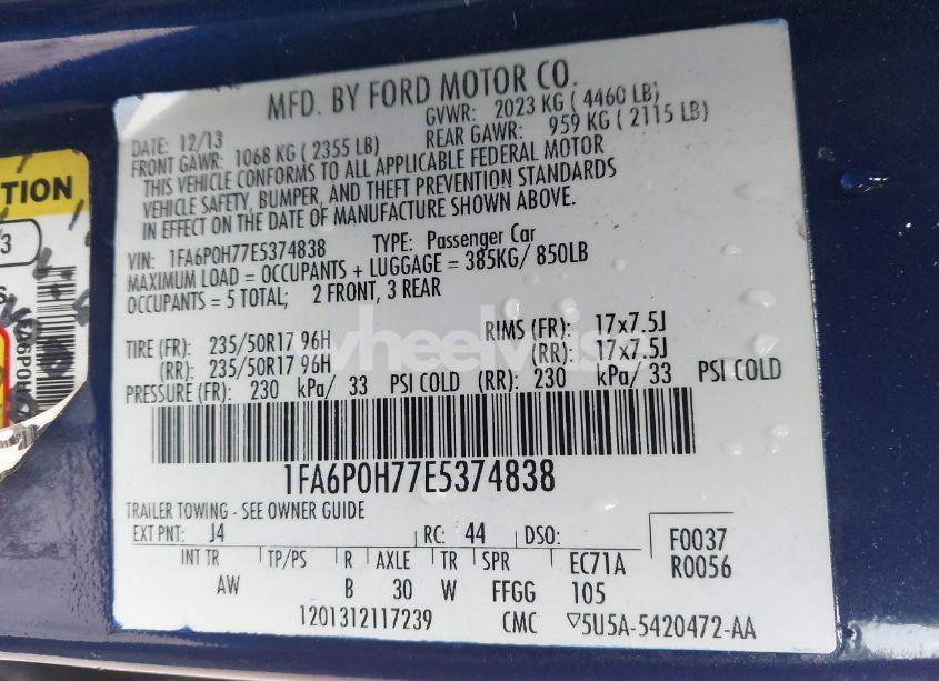 Photo 9 of 2014 Ford Fusion SE (VIN 1FA6P0H77E5374838)