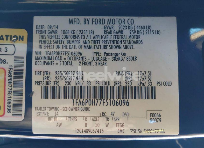 Photo 9 of 2015 Ford Fusion SE (VIN 1FA6P0H77F5106096)