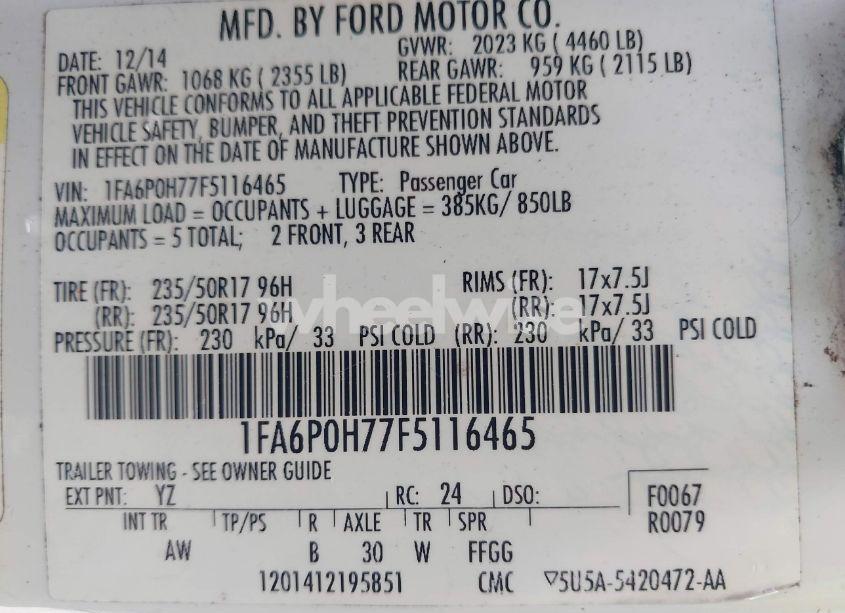 Photo 9 of 2015 Ford Fusion SE (VIN 1FA6P0H77F5116465)