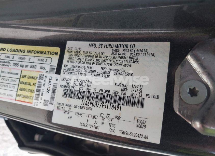 Photo 9 of 2015 Ford Fusion SE (VIN 1FA6P0H77F5118491)