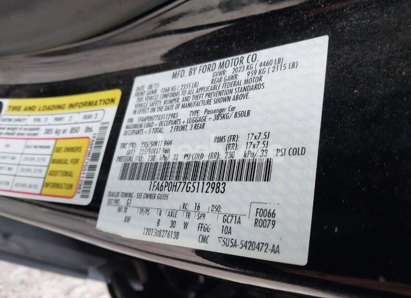 Photo 9 of 2016 Ford Fusion SE (VIN 1FA6P0H77G5112983)