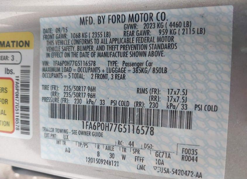 Photo 9 of 2016 Ford Fusion SE (VIN 1FA6P0H77G5116578)