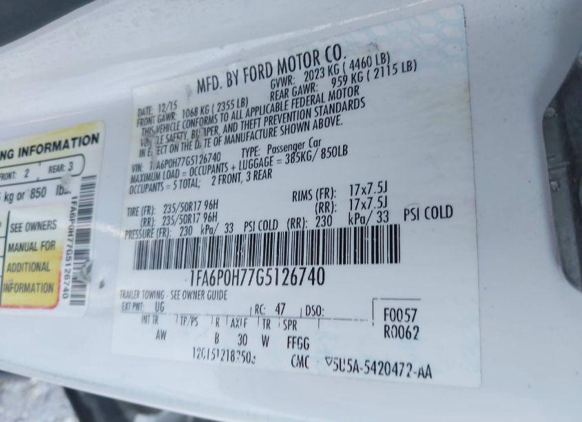 Photo 9 of 2016 Ford Fusion SE (VIN 1FA6P0H77G5126740)