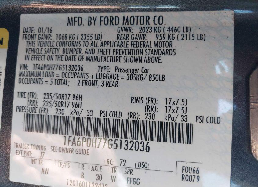 Photo 9 of 2016 Ford Fusion SE (VIN 1FA6P0H77G5132036)