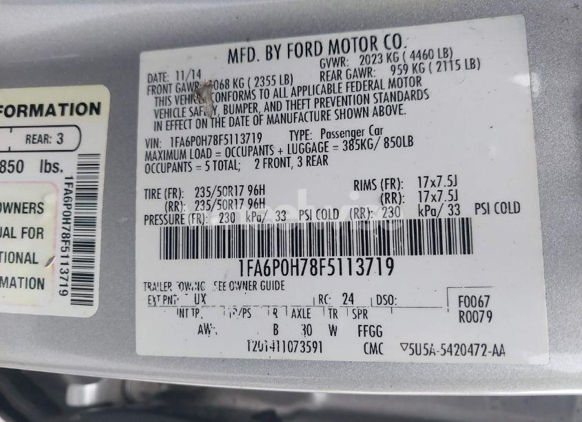 Photo 9 of 2015 Ford Fusion SE (VIN 1FA6P0H78F5113719)