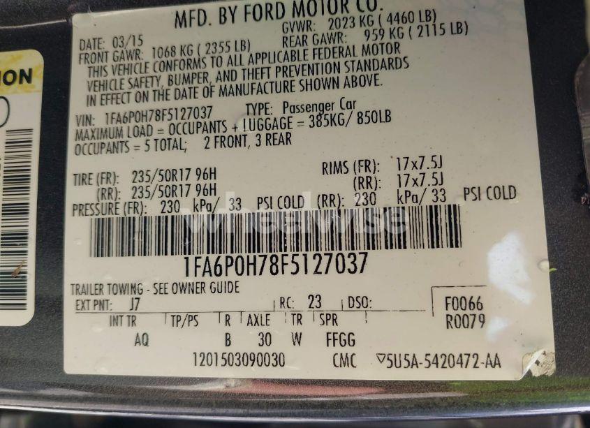 Photo 9 of 2015 Ford Fusion SE (VIN 1FA6P0H78F5127037)