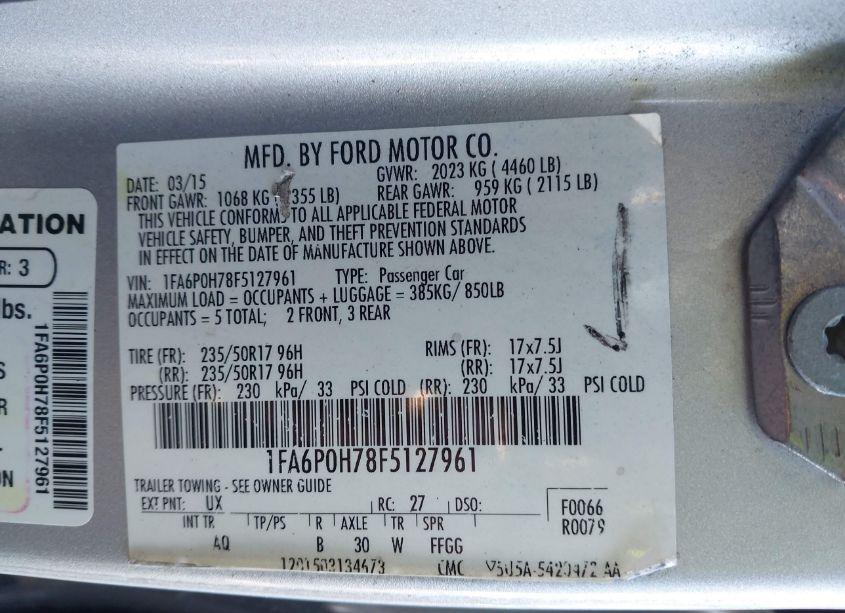Photo 9 of 2015 Ford Fusion SE (VIN 1FA6P0H78F5127961)