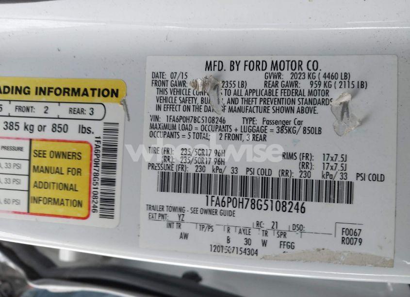 Photo 9 of 2016 Ford Fusion SE (VIN 1FA6P0H78G5108246)