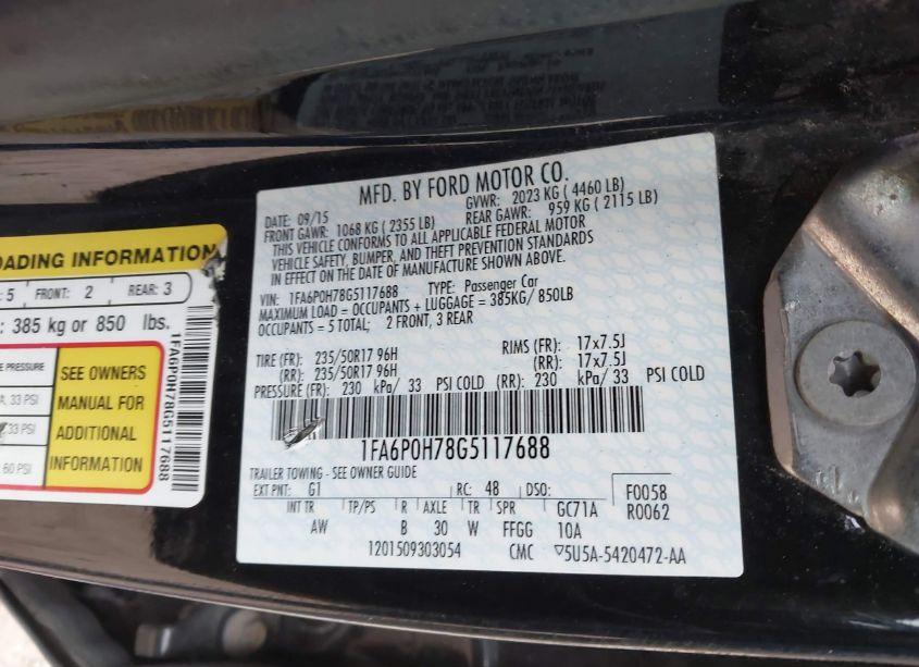 Photo 9 of 2016 Ford Fusion SE (VIN 1FA6P0H78G5117688)