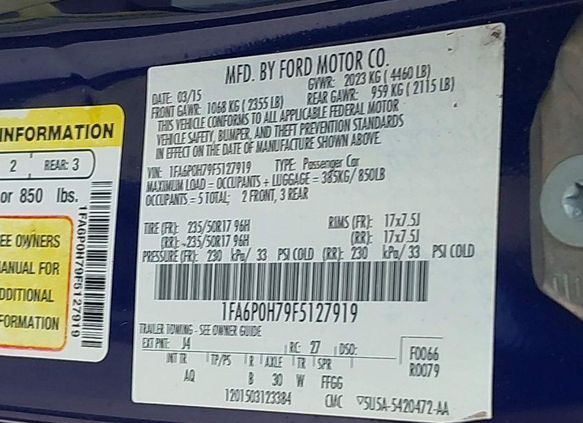 Photo 9 of 2015 Ford Fusion SE (VIN 1FA6P0H79F5127919)