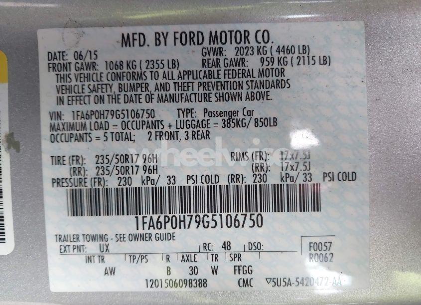 Photo 9 of 2016 Ford Fusion SE (VIN 1FA6P0H79G5106750)