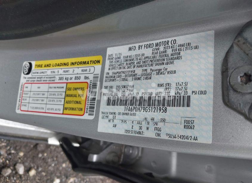 Photo 9 of 2016 Ford Fusion SE (VIN 1FA6P0H79G5121958)