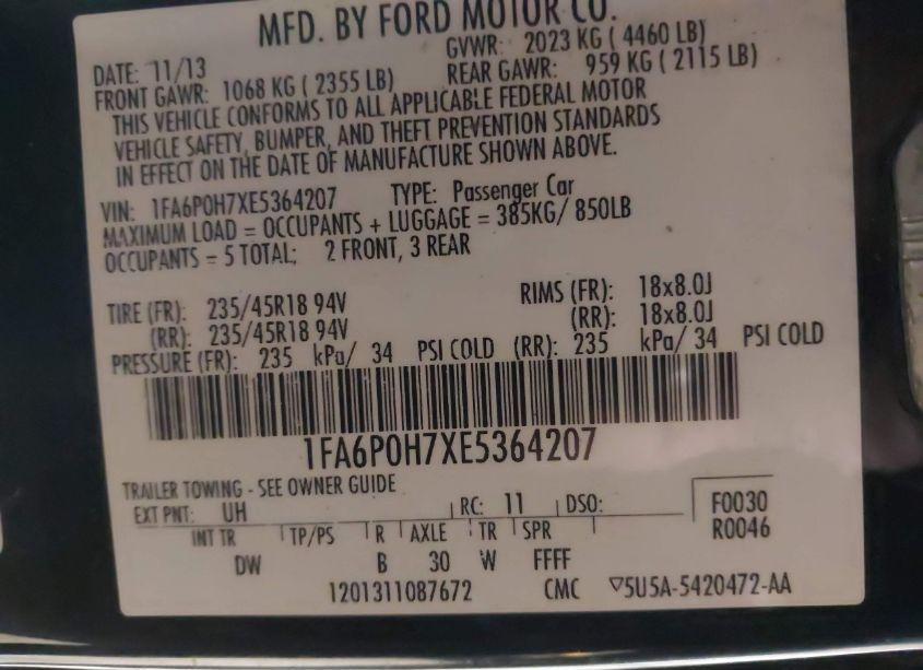 Photo 9 of 2014 Ford Fusion SE (VIN 1FA6P0H7XE5364207)