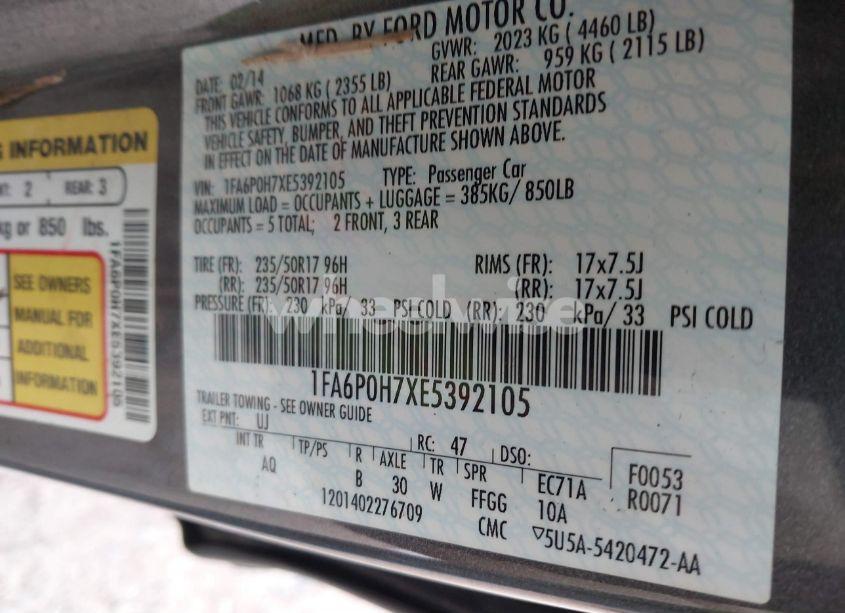 Photo 9 of 2014 Ford Fusion SE (VIN 1FA6P0H7XE5392105)