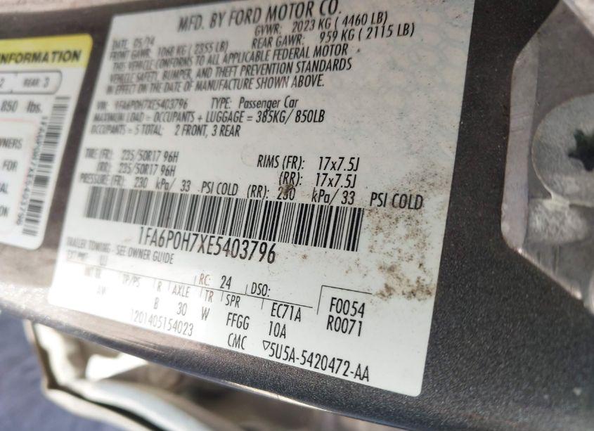 Photo 9 of 2014 Ford Fusion SE (VIN 1FA6P0H7XE5403796)