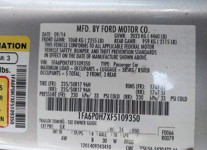 Photo 9 of 2015 Ford Fusion SE (VIN 1FA6P0H7XF5109350)