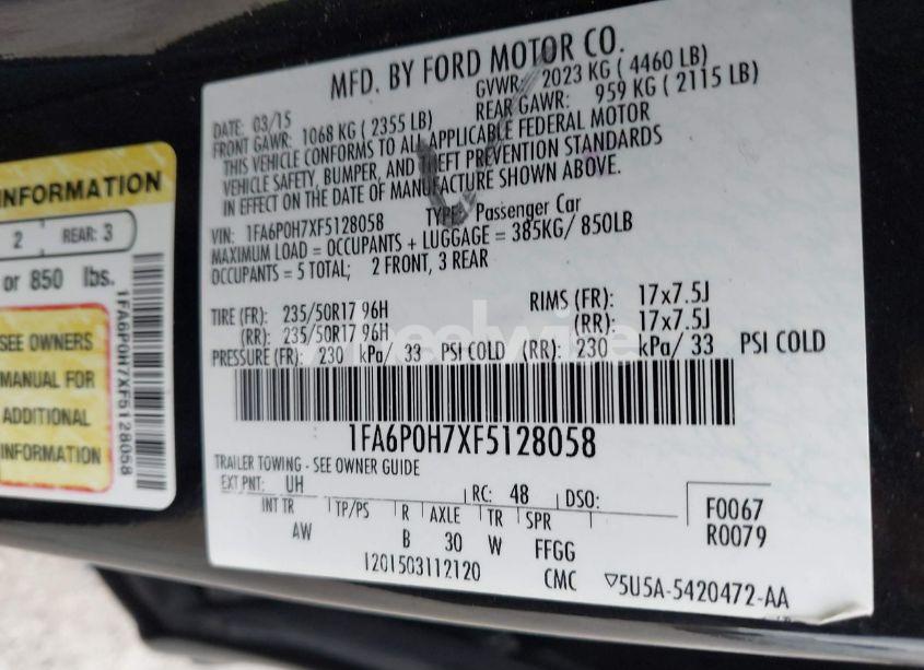 Photo 9 of 2015 Ford Fusion SE (VIN 1FA6P0H7XF5128058)