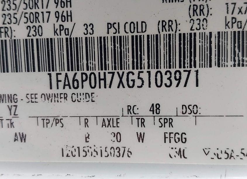 Photo 9 of 2016 Ford Fusion SE (VIN 1FA6P0H7XG5103971)