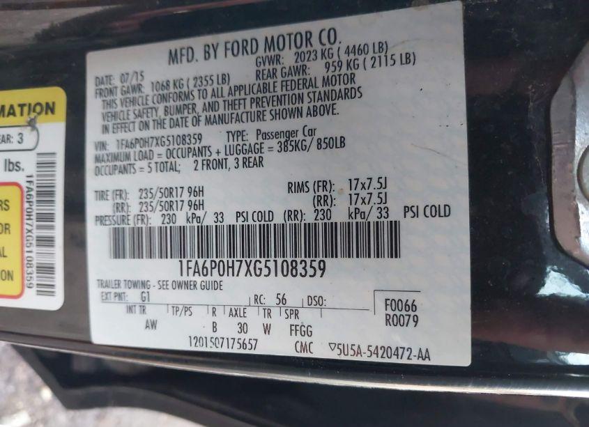 Photo 9 of 2016 Ford Fusion SE (VIN 1FA6P0H7XG5108359)
