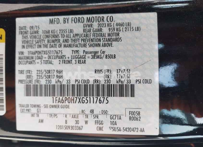 Photo 9 of 2016 Ford Fusion SE (VIN 1FA6P0H7XG5117675)