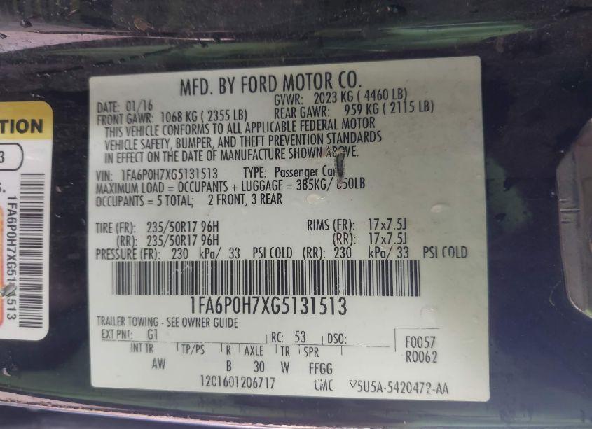 Photo 9 of 2016 Ford Fusion SE (VIN 1FA6P0H7XG5131513)