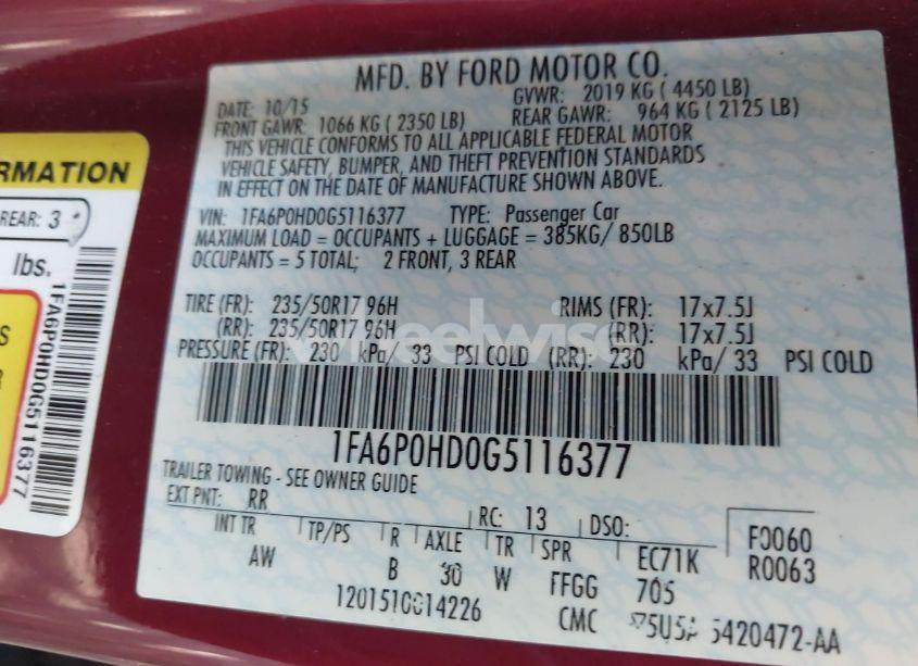 Photo 9 of 2016 Ford Fusion SE (VIN 1FA6P0HD0G5116377)