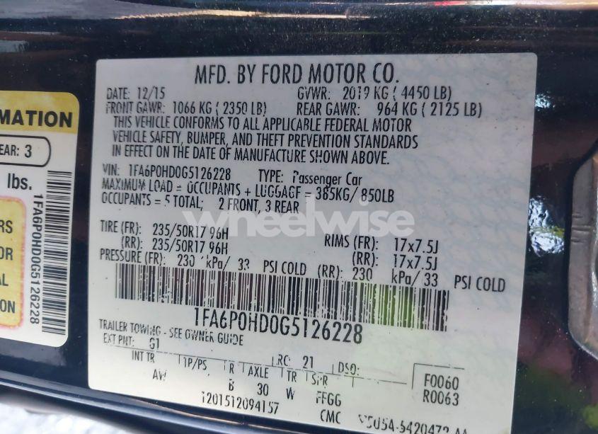 Photo 9 of 2016 Ford Fusion SE (VIN 1FA6P0HD0G5126228)