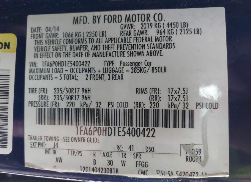 Photo 9 of 2014 Ford Fusion SE (VIN 1FA6P0HD1E5400422)