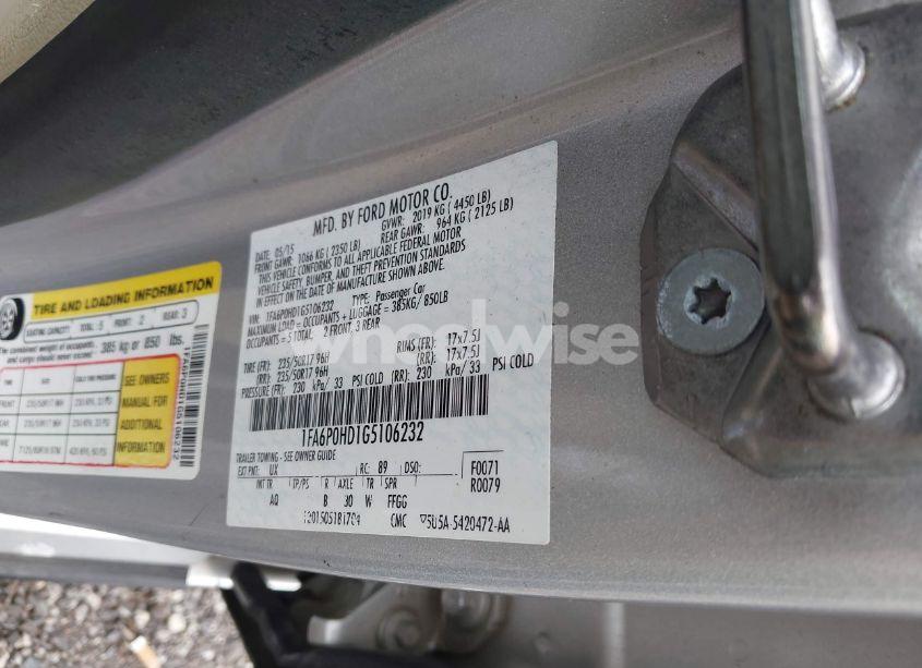 Photo 9 of 2016 Ford Fusion SE (VIN 1FA6P0HD1G5106232)