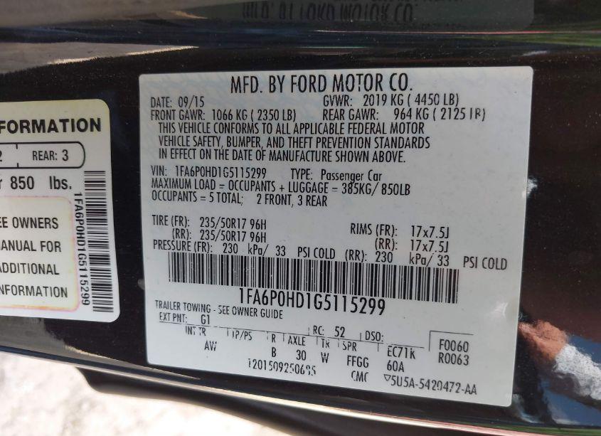 Photo 9 of 2016 Ford Fusion SE (VIN 1FA6P0HD1G5115299)