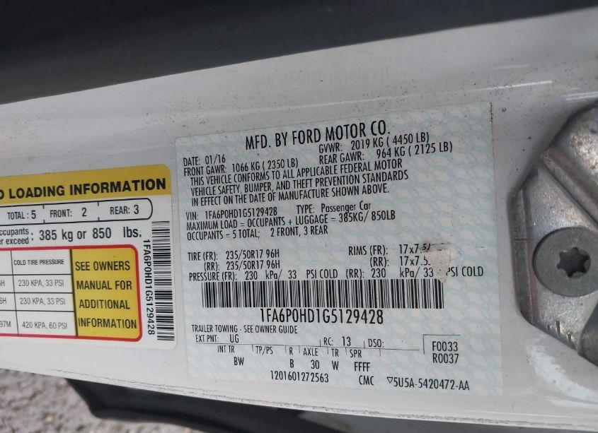 Photo 9 of 2016 Ford Fusion SE (VIN 1FA6P0HD1G5129428)