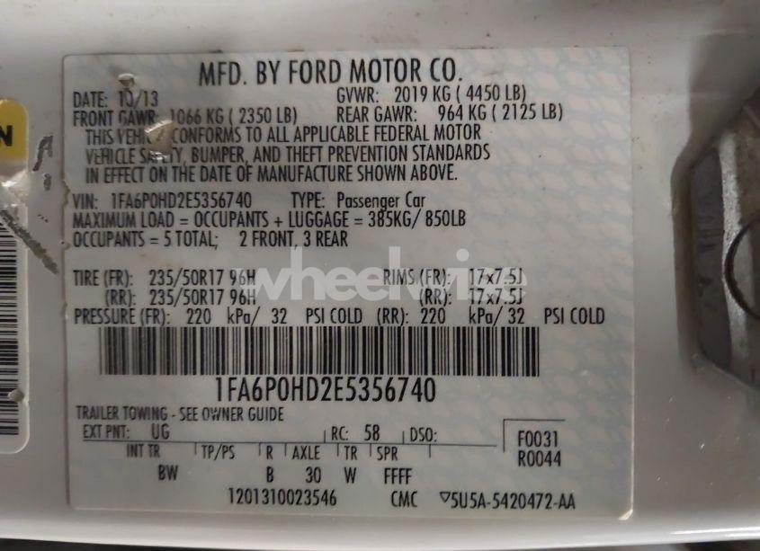 Photo 9 of 2014 Ford Fusion SE (VIN 1FA6P0HD2E5356740)