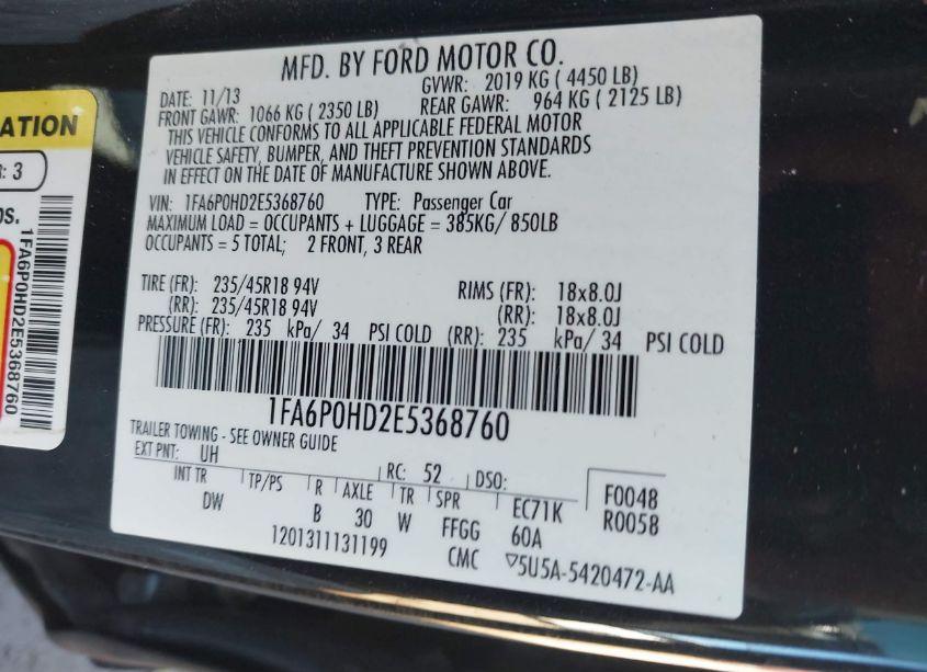 Photo 9 of 2014 Ford Fusion SE (VIN 1FA6P0HD2E5368760)