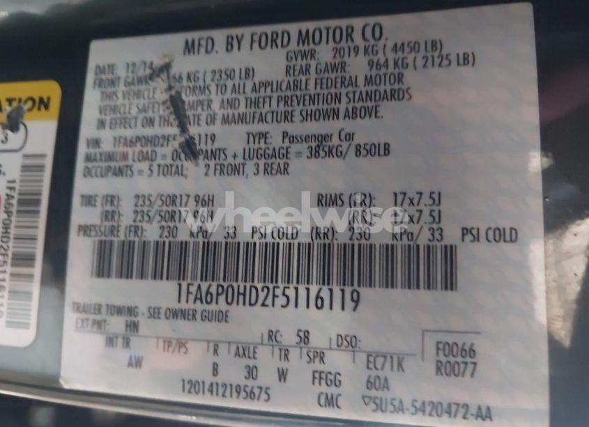 Photo 9 of 2015 Ford Fusion SE (VIN 1FA6P0HD2F5116119)