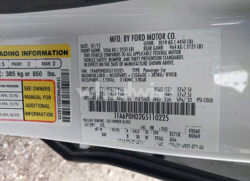 Photo 9 of 2016 Ford Fusion SE (VIN 1FA6P0HD2G5110225)